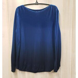 Chico's Sweater Blue Ombre, Bateau Boat Neck Sz 2 Large Long Sleeve Rayon Blend